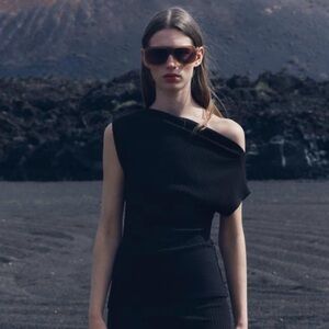 Black off the shoulder black ripped top from Zara